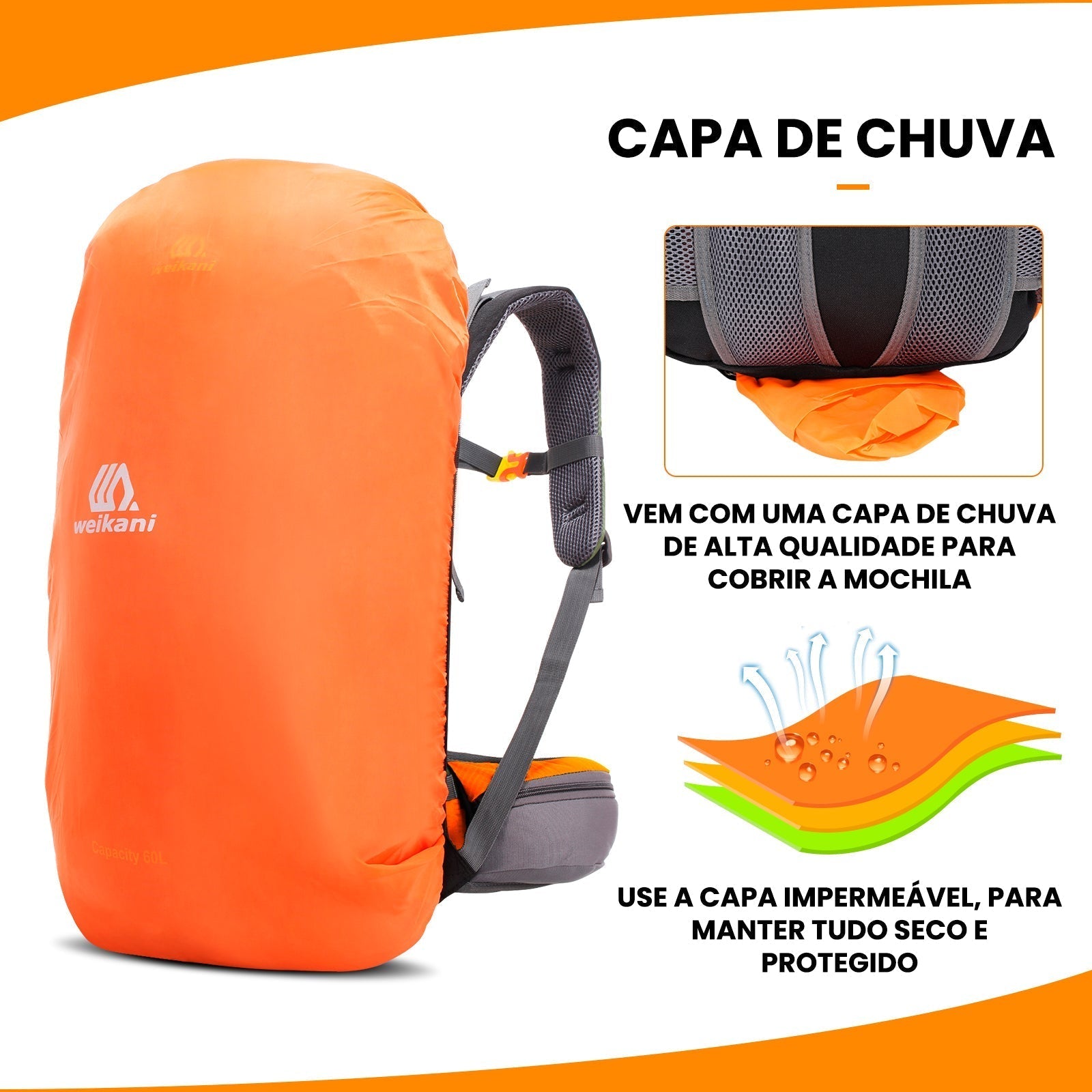 Mochila Cargueira Camping Refletiva 60L